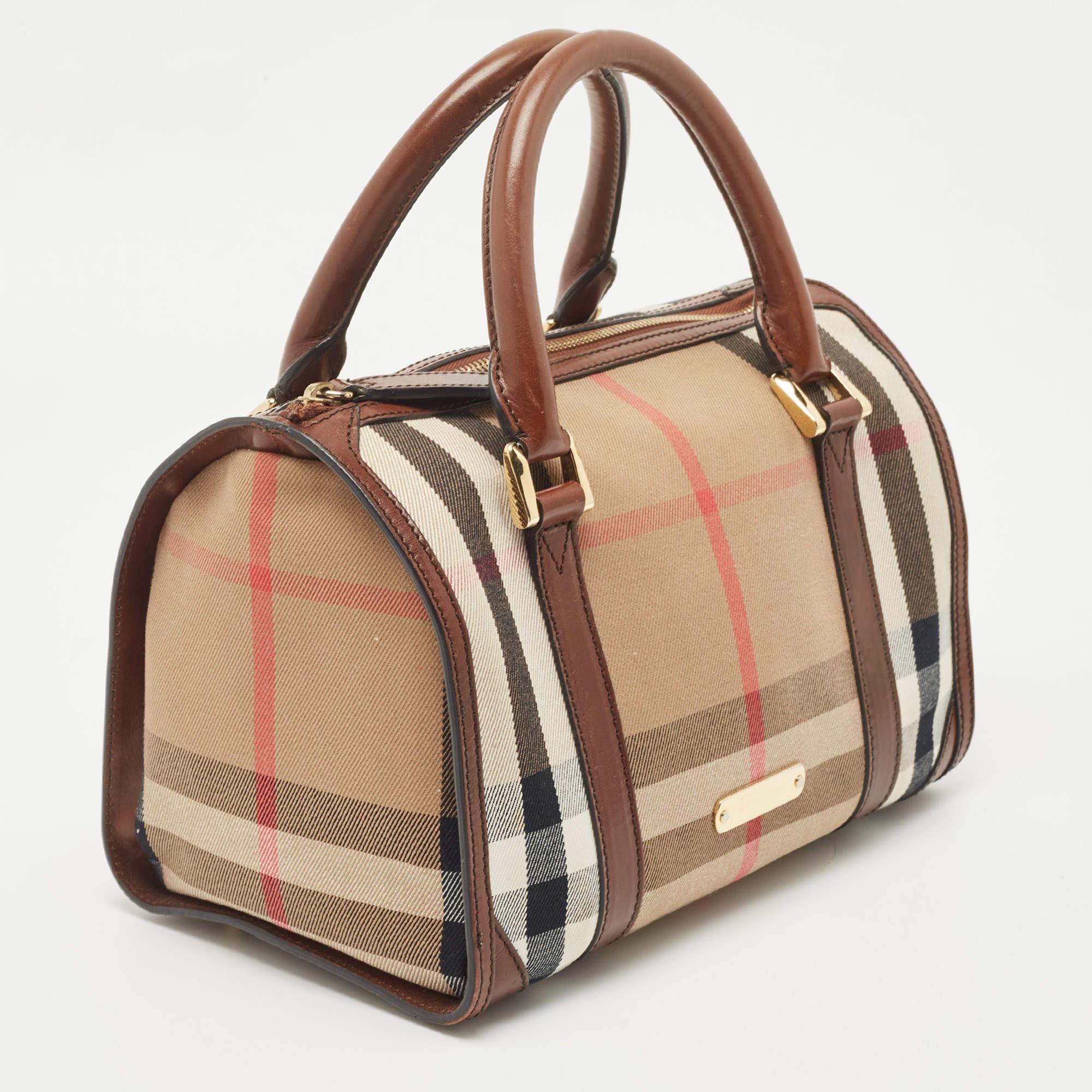 Women's Burberry Brown House Check Canvas and Leather Small Chester Bowler Bag