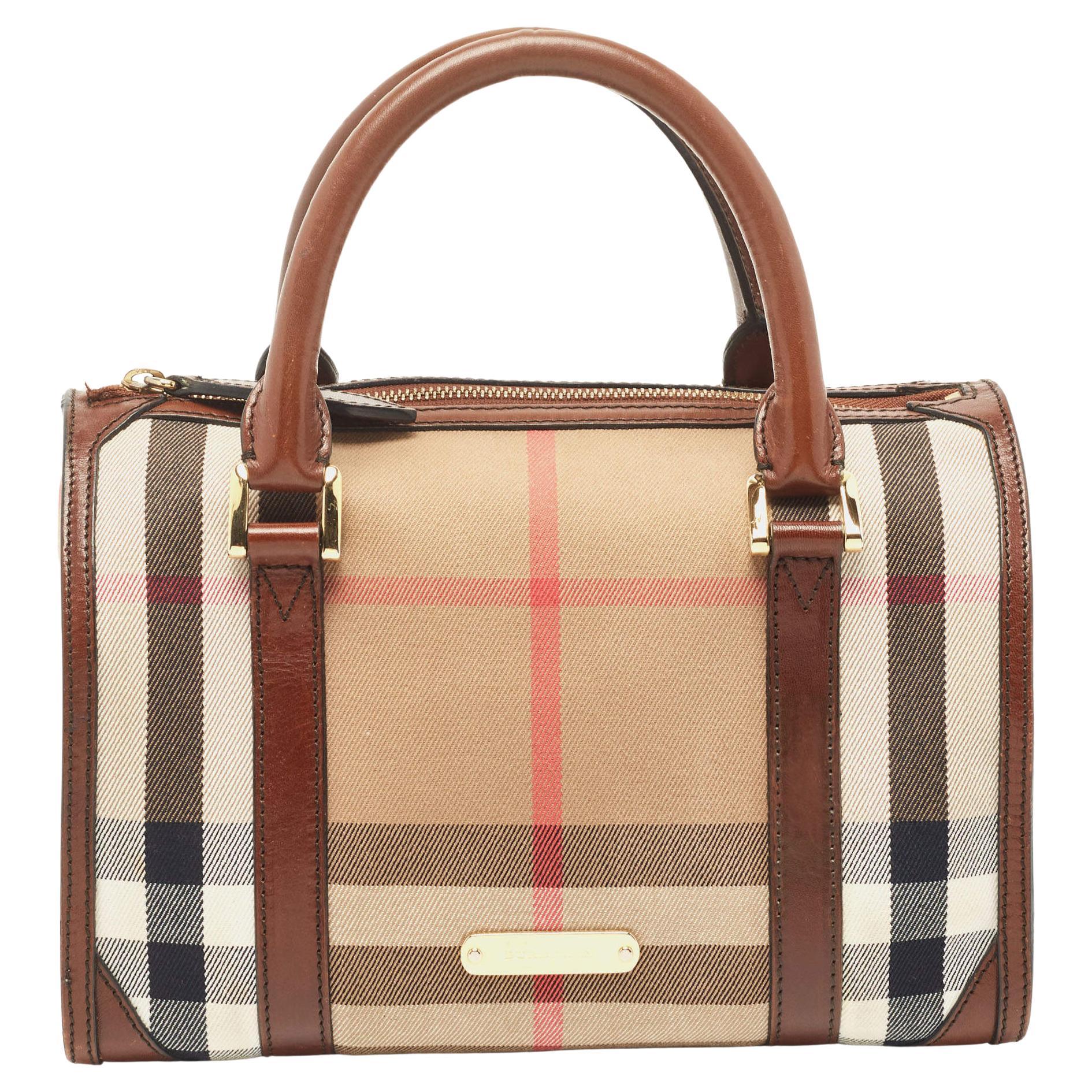 Burberry Brown House Check Canvas and Leather Small Chester Bowler Bag