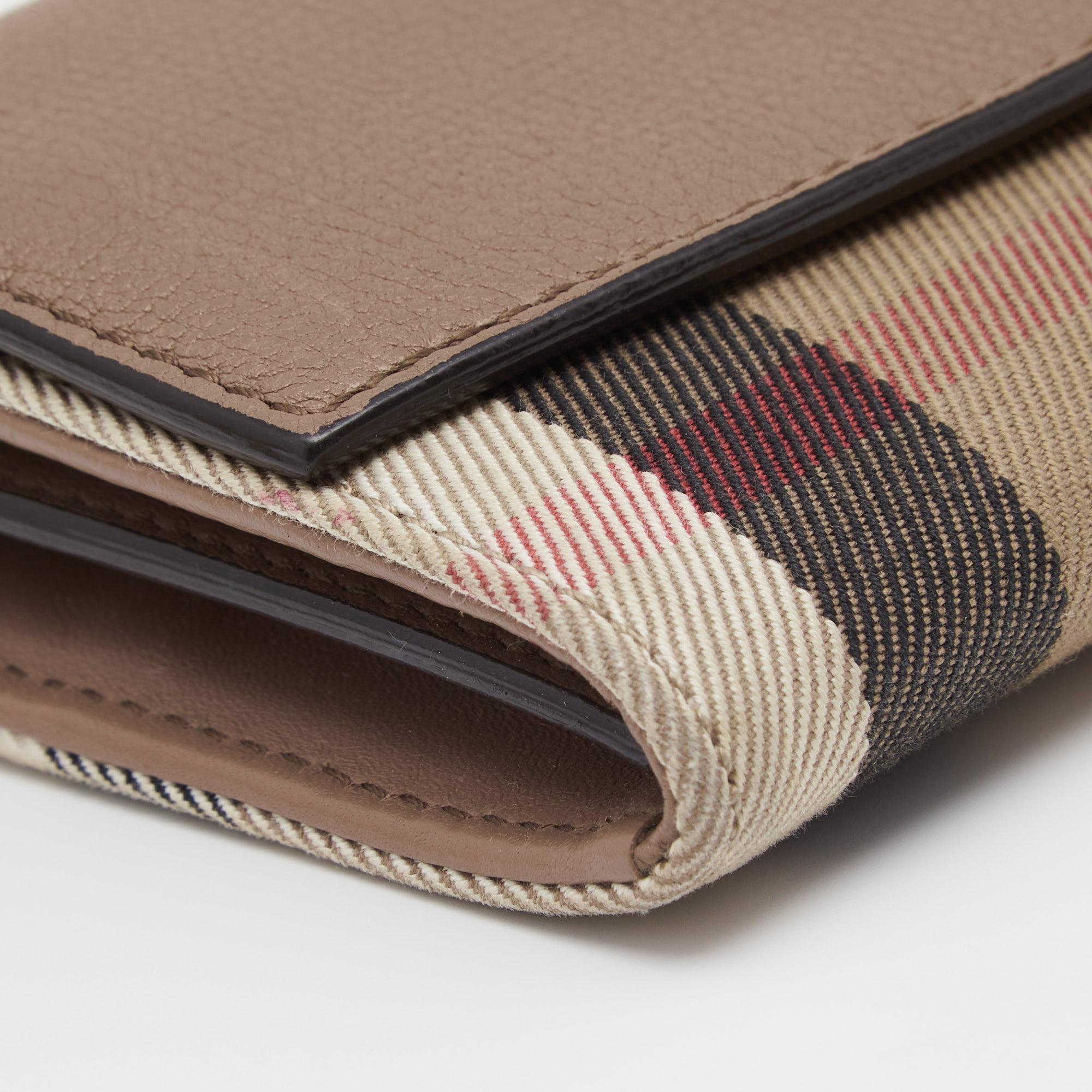 Burberry Brown House Check Fabric and Leather Porter Continental Wallet 4
