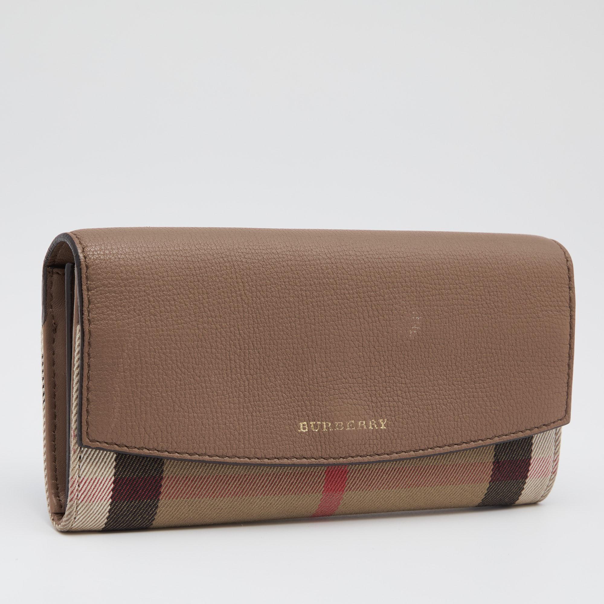 Burberry house check and leather continental wallet clearance