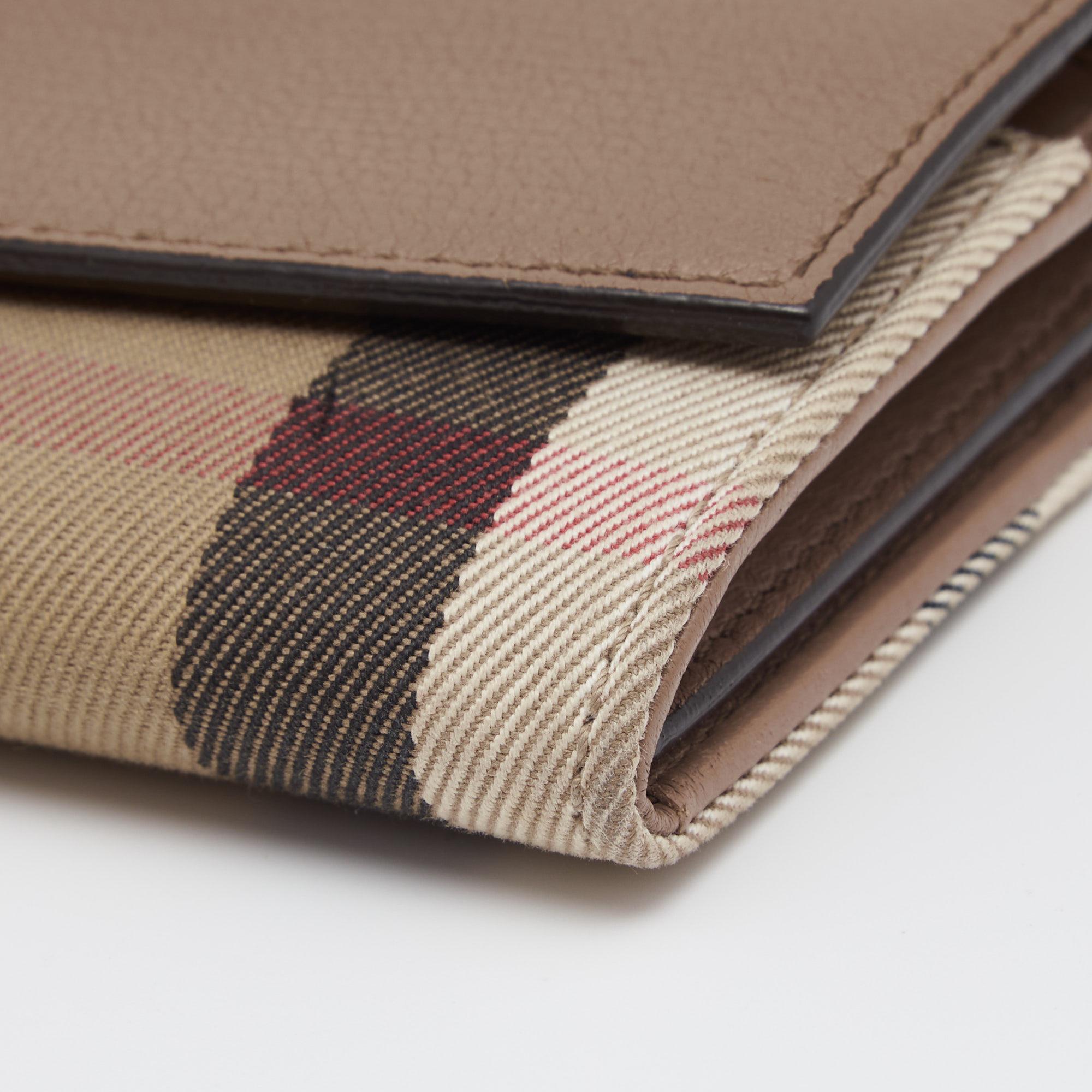 Burberry Brown House Check Fabric and Leather Porter Continental Wallet 2