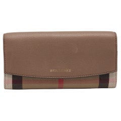 Burberry Brown House Check Fabric and Leather Porter Continental Wallet