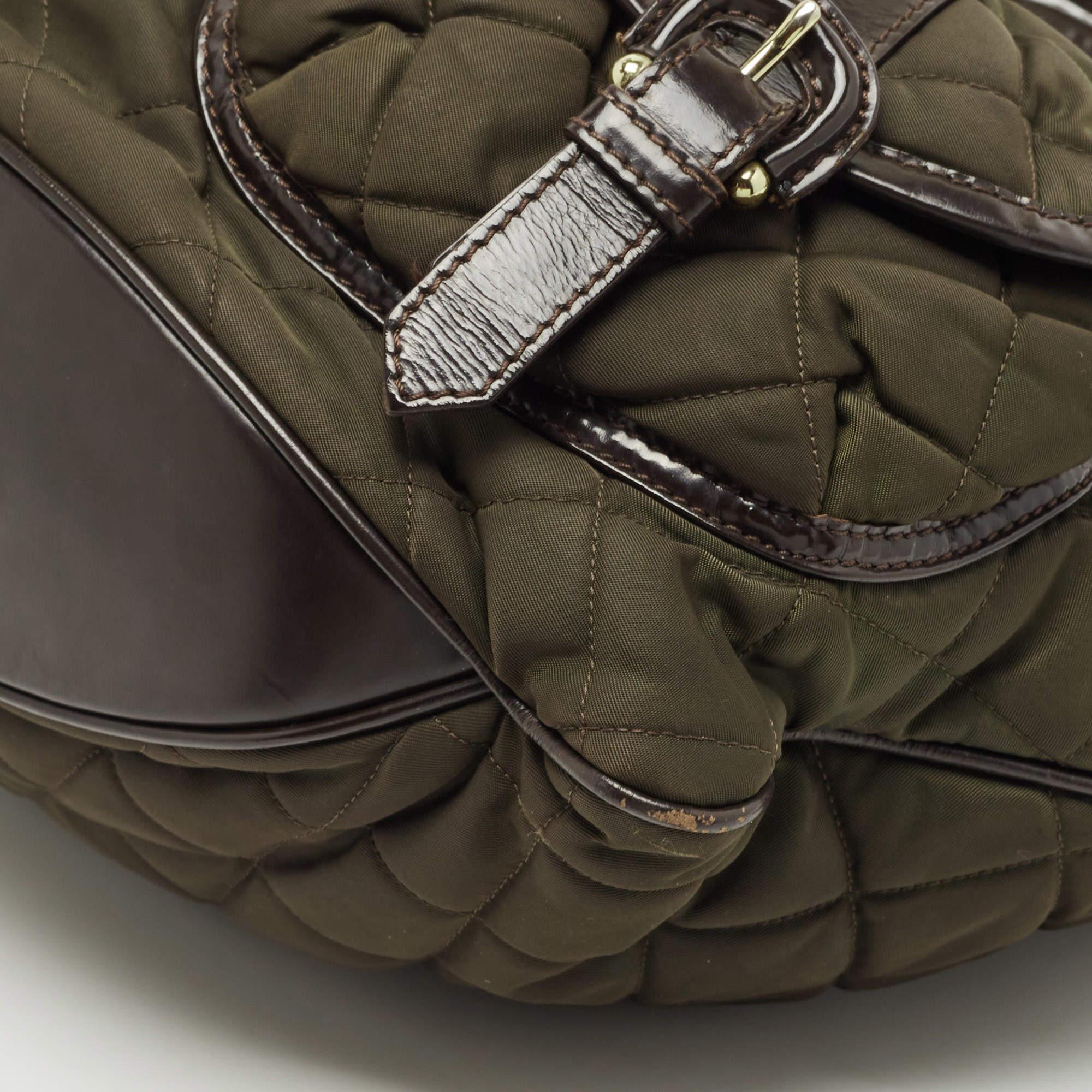 Burberry Brown/Khaki Quilted Nylon and Leather Bromley Hobo 7