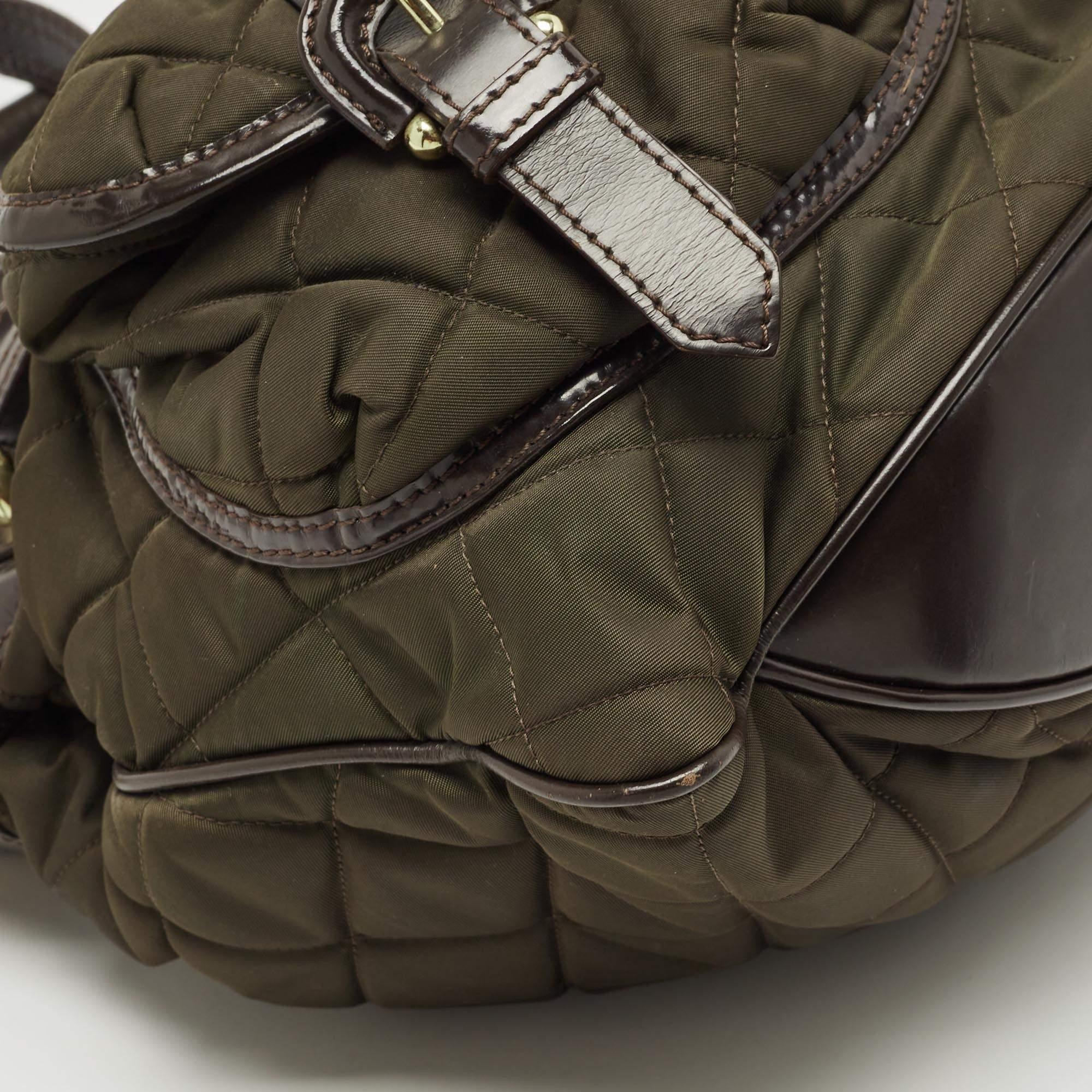 Burberry Brown/Khaki Quilted Nylon and Leather Bromley Hobo 4