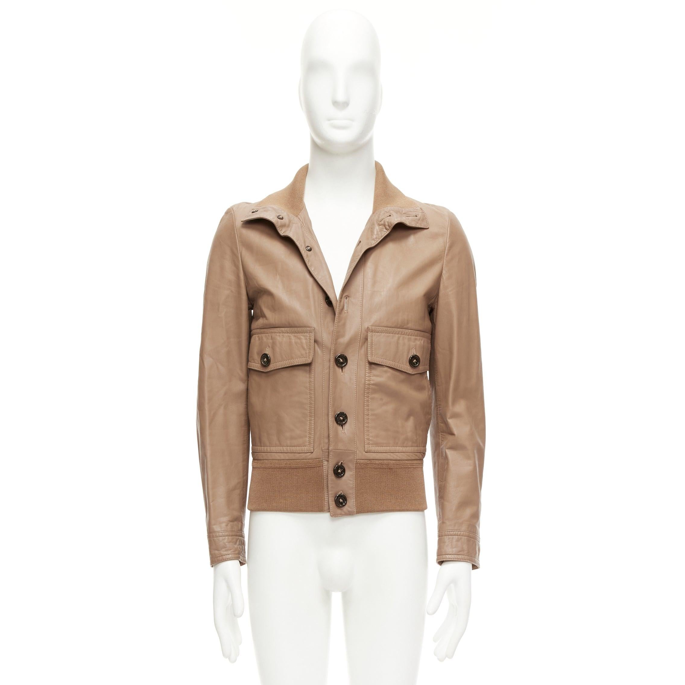 BURBERRY brown lambskin leather ribbed hem collar aviator bomber jacket IT46 S 5