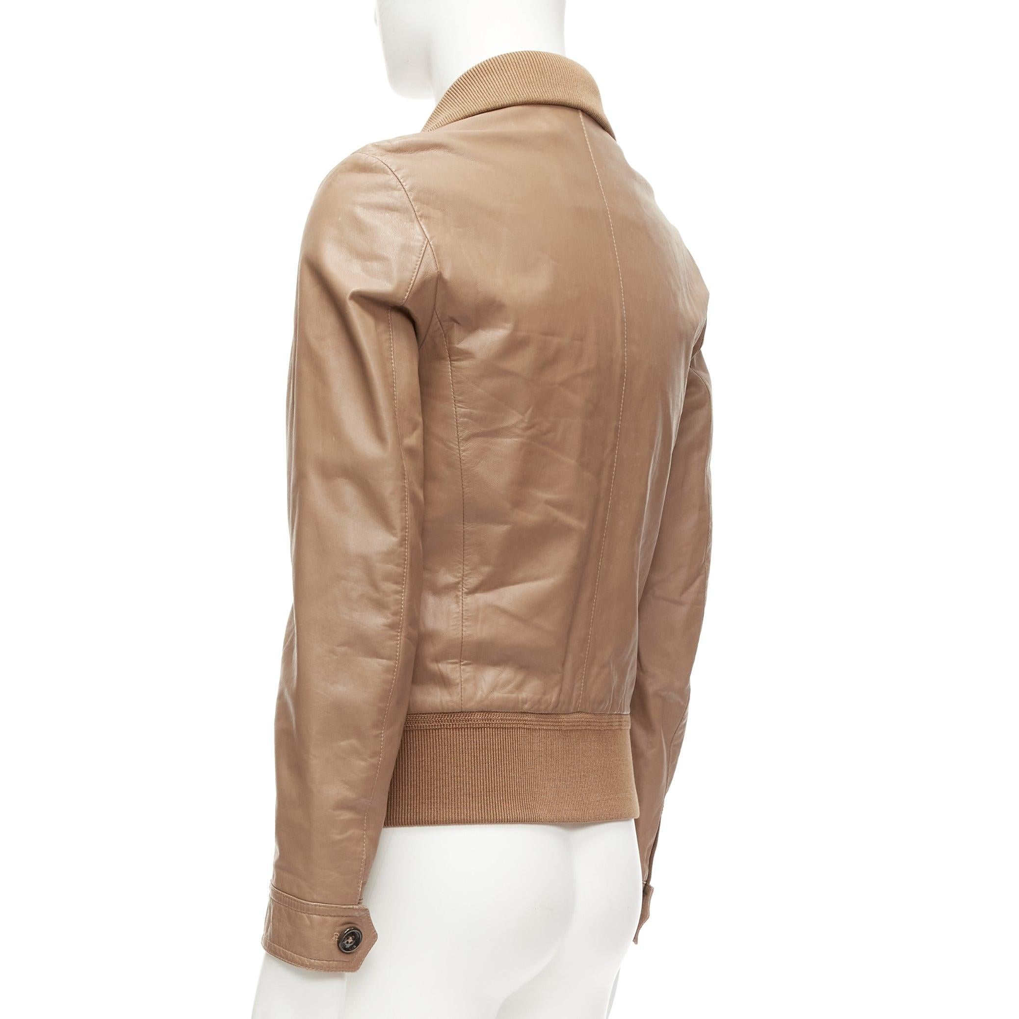 BURBERRY brown lambskin leather ribbed hem collar aviator bomber jacket IT46 S For Sale 3
