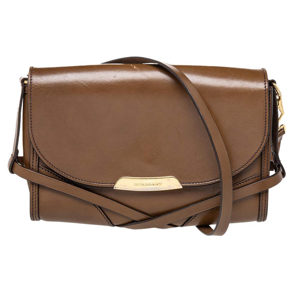 Burberry Brown Leather Abbott Shoulder Bag For Sale