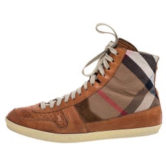 Burberry Brown leather And Canvas High-Top Sneaker Size 40