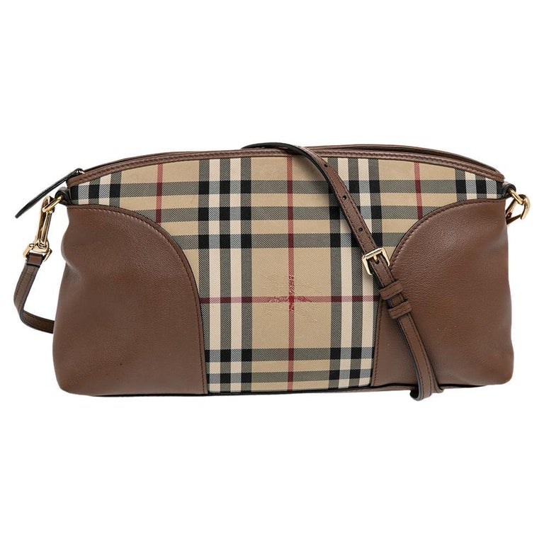 Burberry Brown Leather And Horseferry Check Canvas Small Chichester