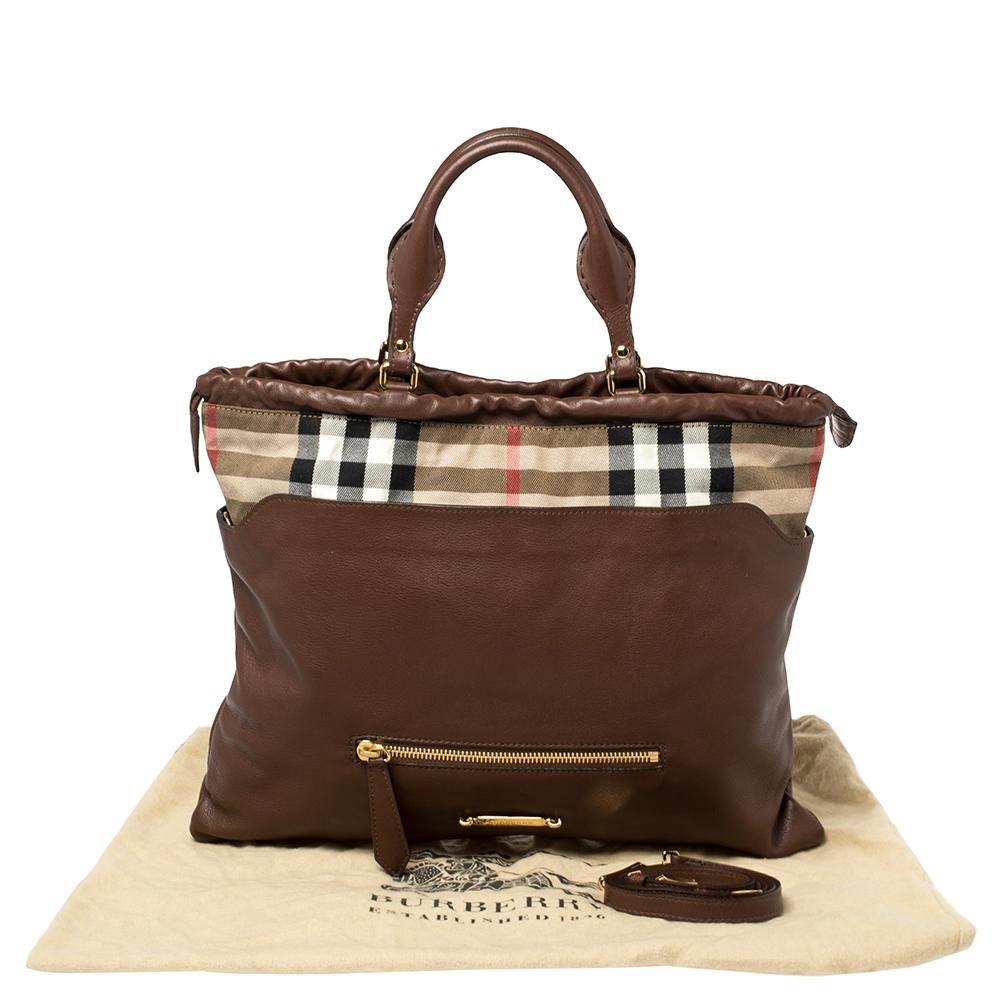 Burberry Brown Leather and House Check Canvas Big Crush Tote 4