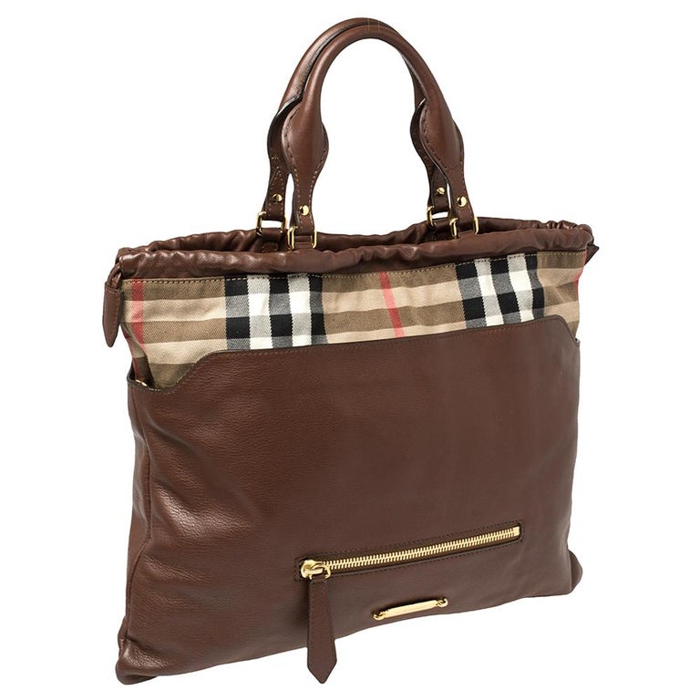 Burberry Brown Leather and House Check Canvas Big Crush Tote at 1stDibs |  burberry big bag