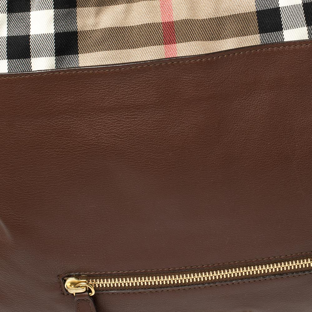 Burberry Brown Leather and House Check Canvas Big Crush Tote 2