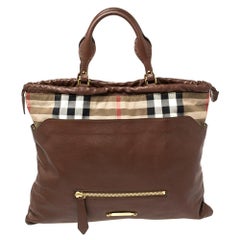 Burberry Brown Leather and House Check Canvas Big Crush Tote