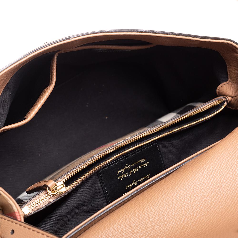 Burberry Braunes Leder und House Check Stoff Medium Camberley Top Handle Bag 7