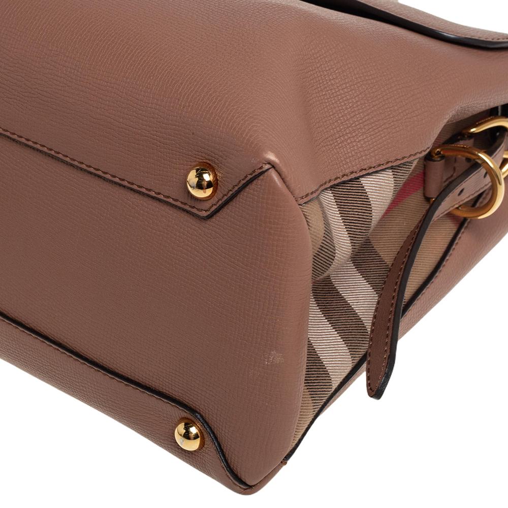Burberry Braunes Leder und House Check Stoff Medium Camberley Top Handle Bag 8
