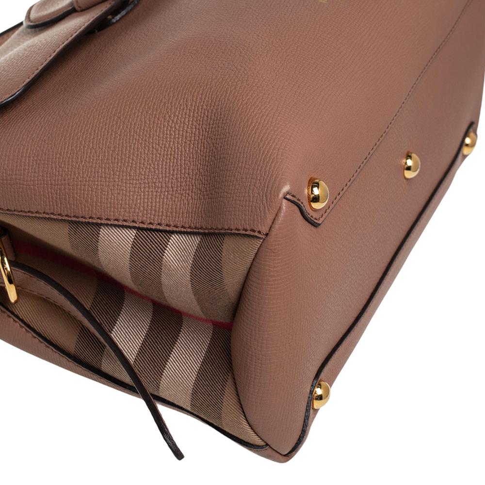 Burberry Braunes Leder und House Check Stoff Medium Camberley Top Handle Bag 9