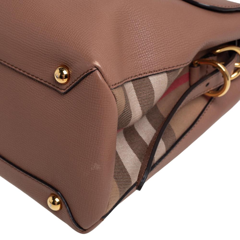 Burberry Braunes Leder und House Check Stoff Medium Camberley Top Handle Bag 2