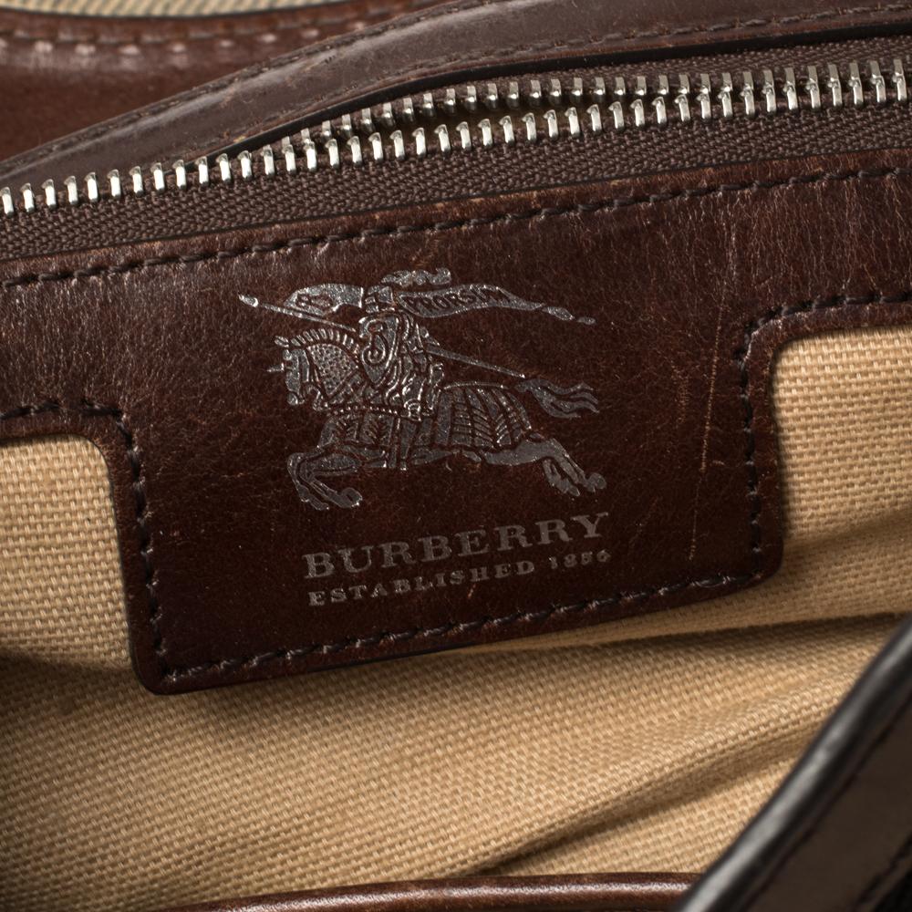 Black Burberry Brown Leather and Mega Check Canvas Buckle Flap Shoulder Bag
