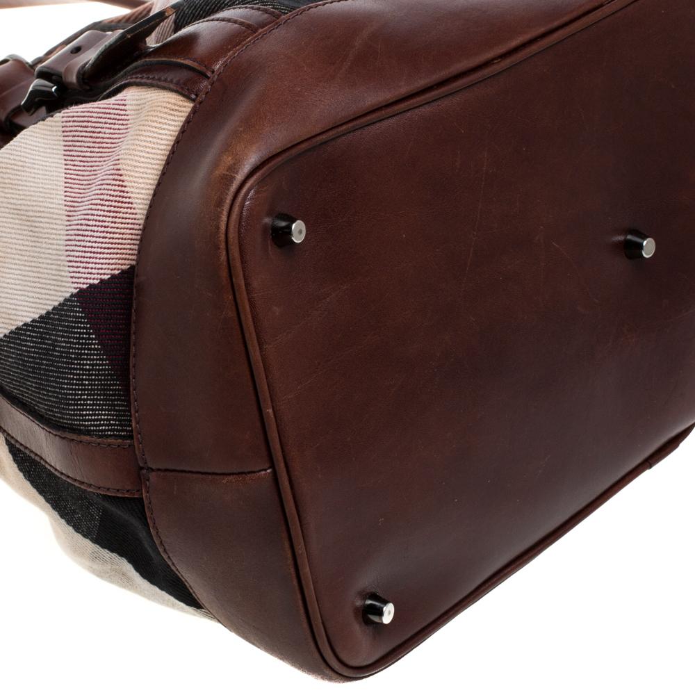 Burberry Brown Leather and Mega Check Canvas Lowry Tote 5