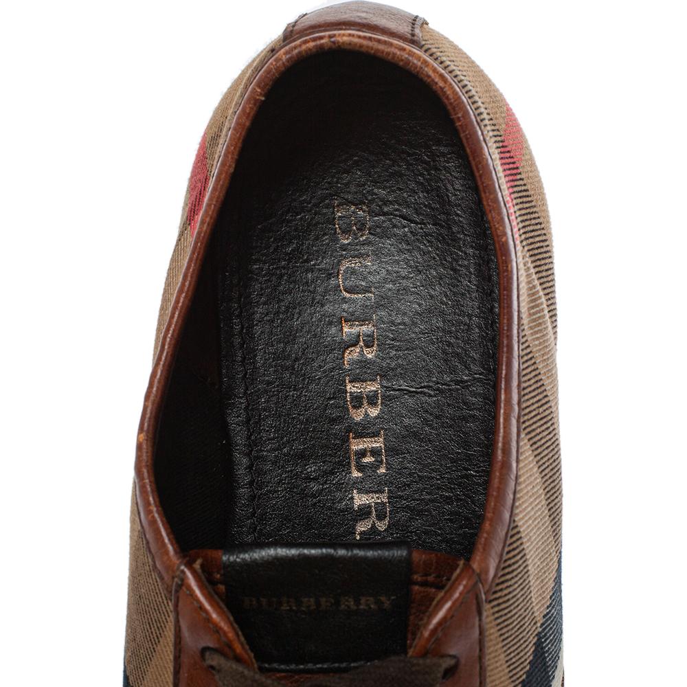 Black Burberry Brown Leather And Nova Check Canvas Low Top Sneakers Size 43 For Sale