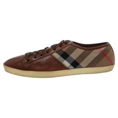 Burberry Brown Leather And Nova Check Canvas Low Top Sneakers Size 43