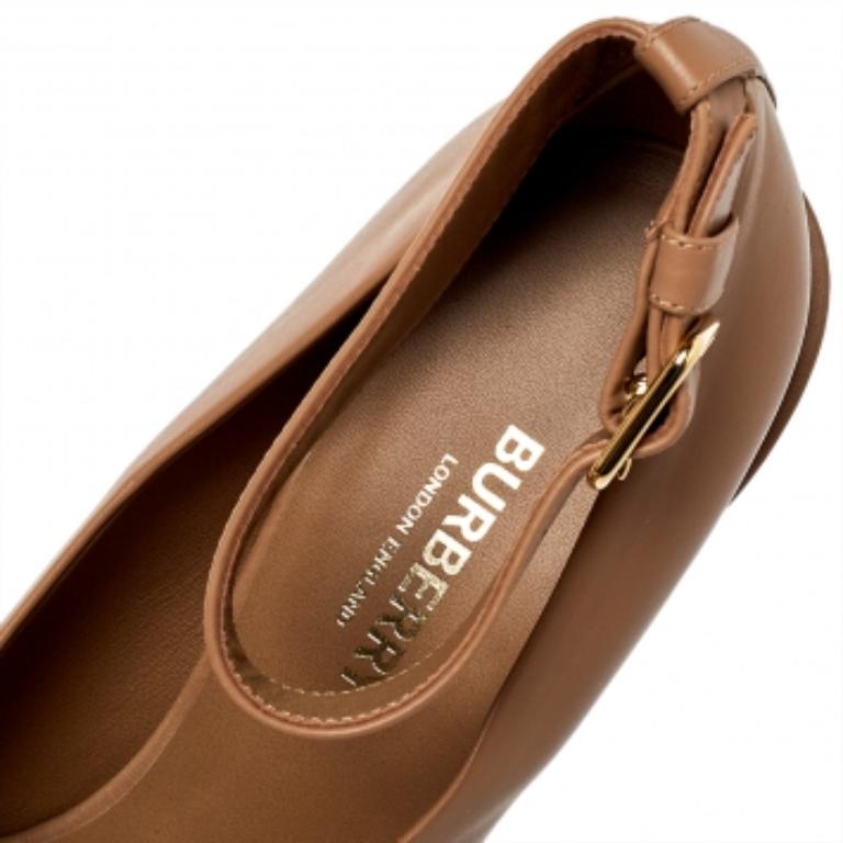 Burberry Brown Leather And Rubber Evan Ankle Strap Pumps Size 38.5 For Sale 3