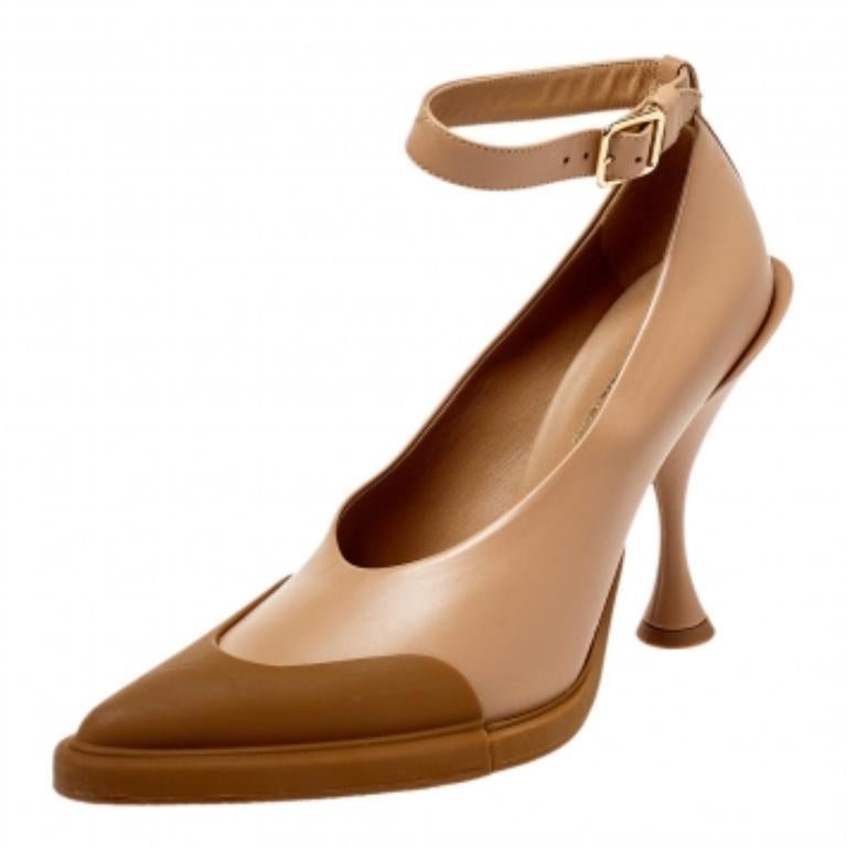 Burberry Brown Leather And Rubber Evan Ankle Strap Pumps Size 38.5 For Sale 4