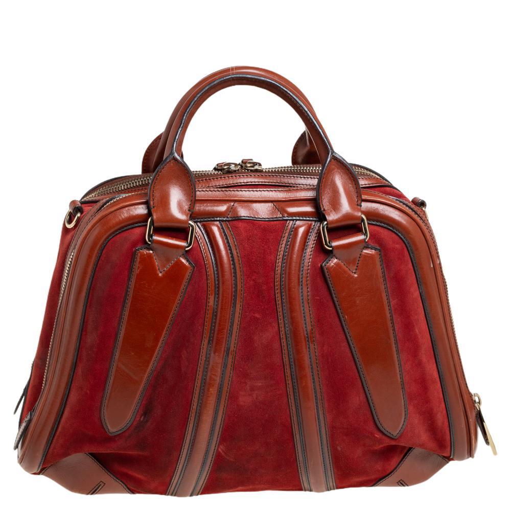 Burberry Braunes Leder und Wildleder Shrimpton Satchel im Zustand „Gut“ in Dubai, Al Qouz 2