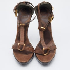Burberry Brown Leather Ankle Strap Platform Sandals Size 37
