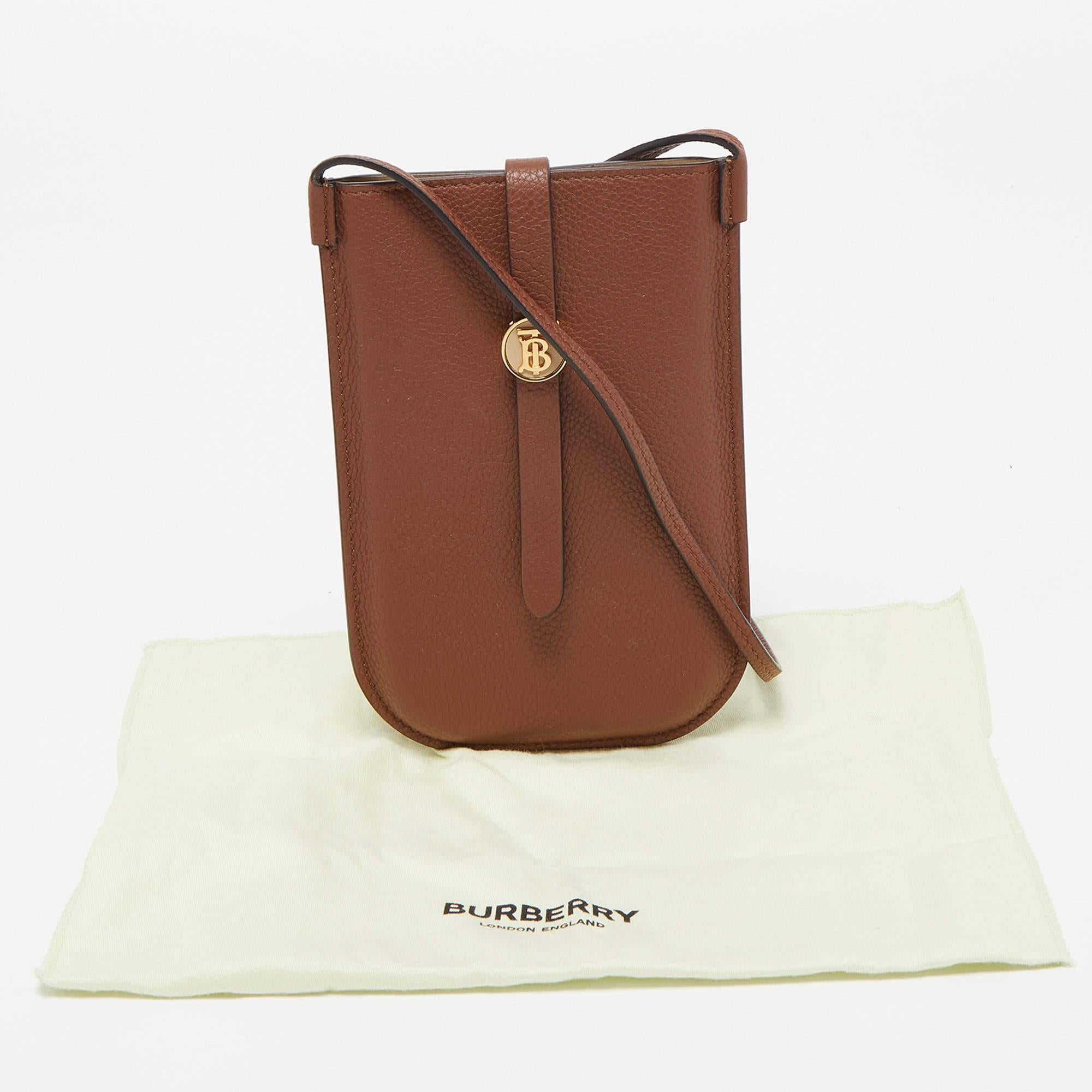 Burberry Brown Leather Anne Phone Pouch with Strap 8