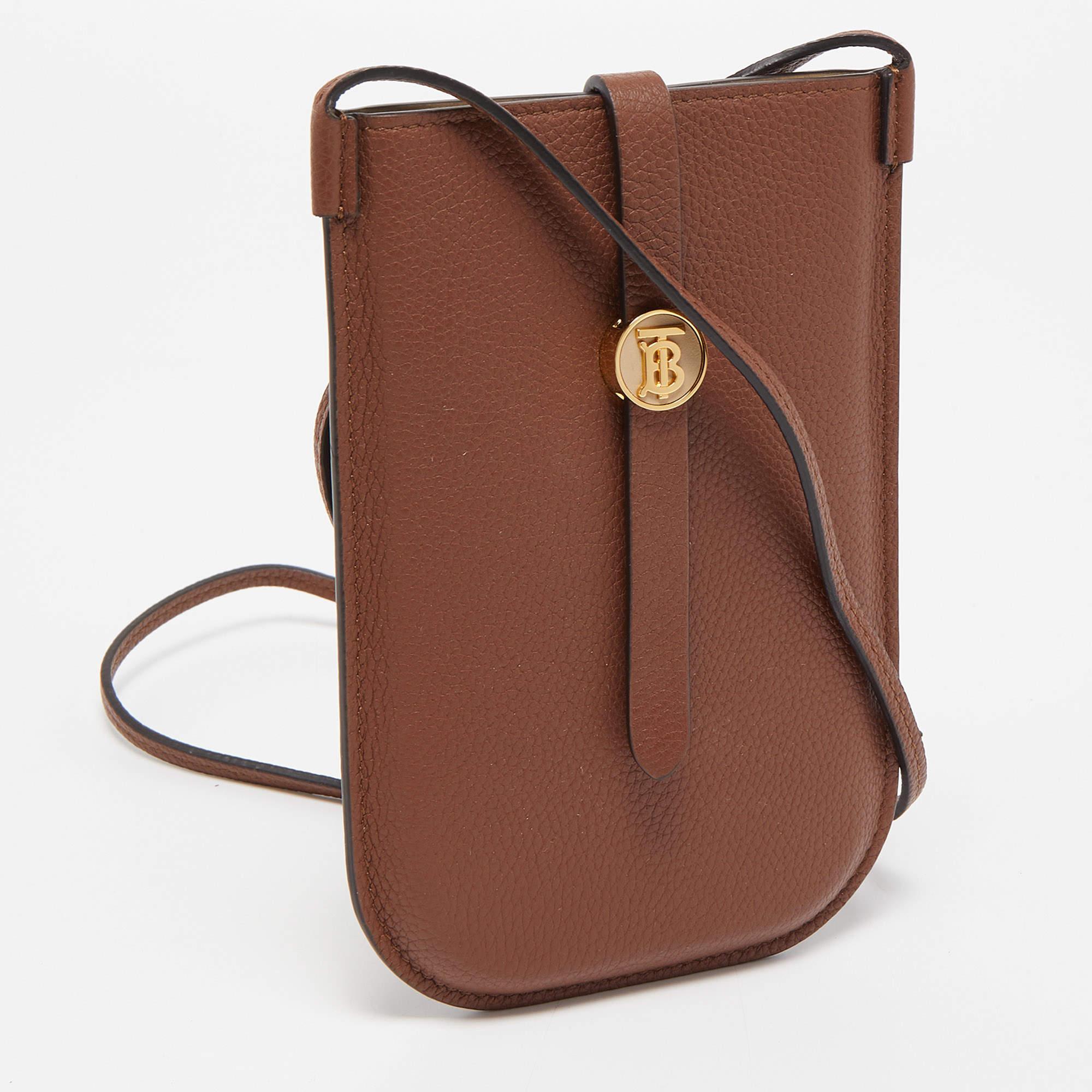 Burberry Brown Leather Anne Phone Pouch with Strap 2