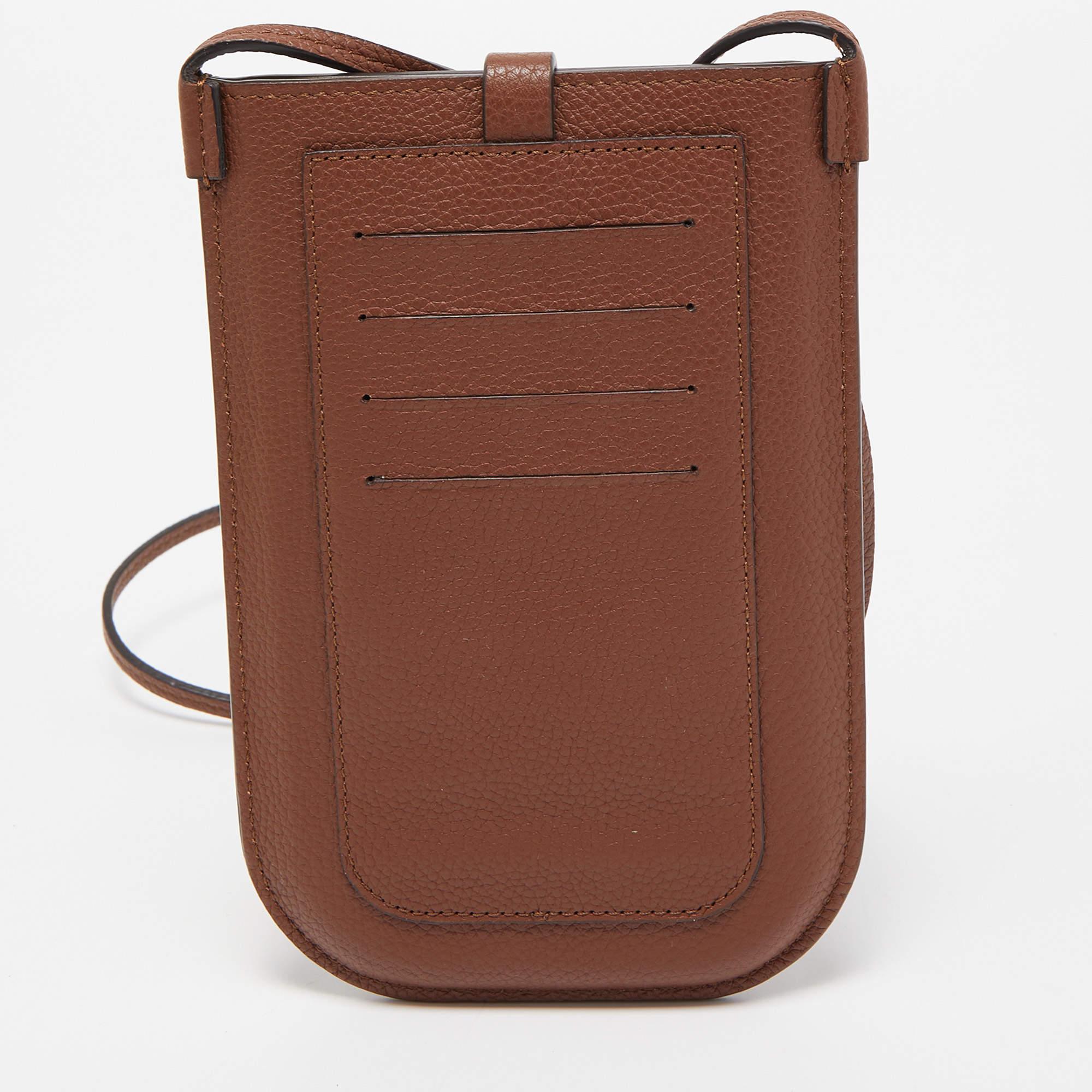 Burberry Brown Leather Anne Phone Pouch with Strap 4