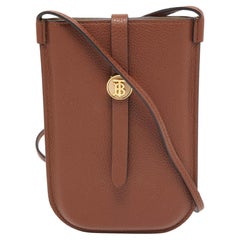Burberry Brown Leather Anne Phone Pouch with Strap