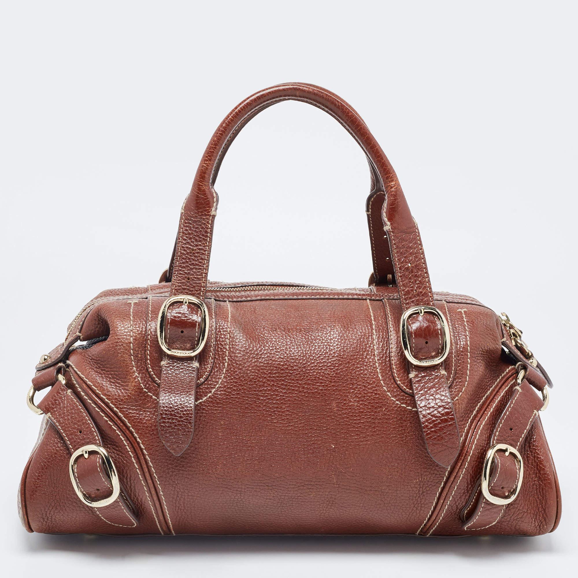 Burberry Brown Leather Bowler Bag In Good Condition In Dubai, Al Qouz 2