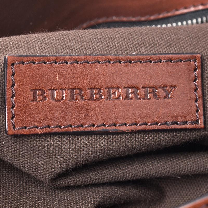 Burberry Brown Leather Bridle House Check Canvas Satchel 6