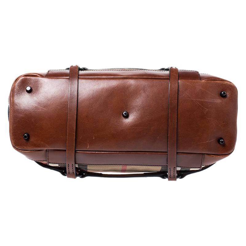 Burberry Brown Leather Bridle House Check Canvas Satchel 1