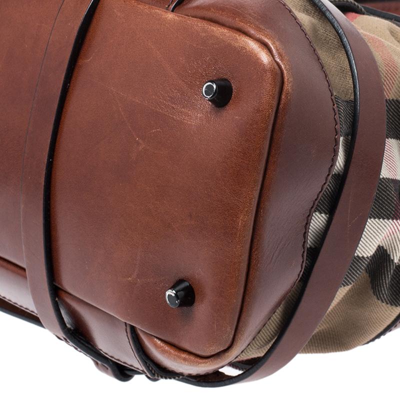 Burberry Brown Leather Bridle House Check Canvas Satchel 2