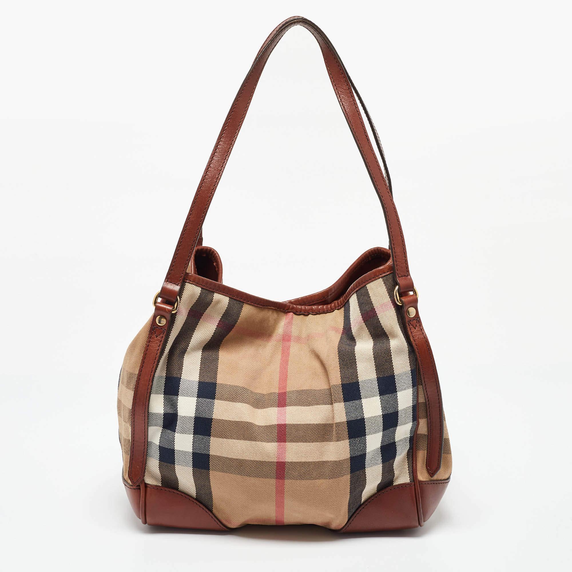 Women's Burberry Brown Leather  Canvas Canterbury Totes For Sale