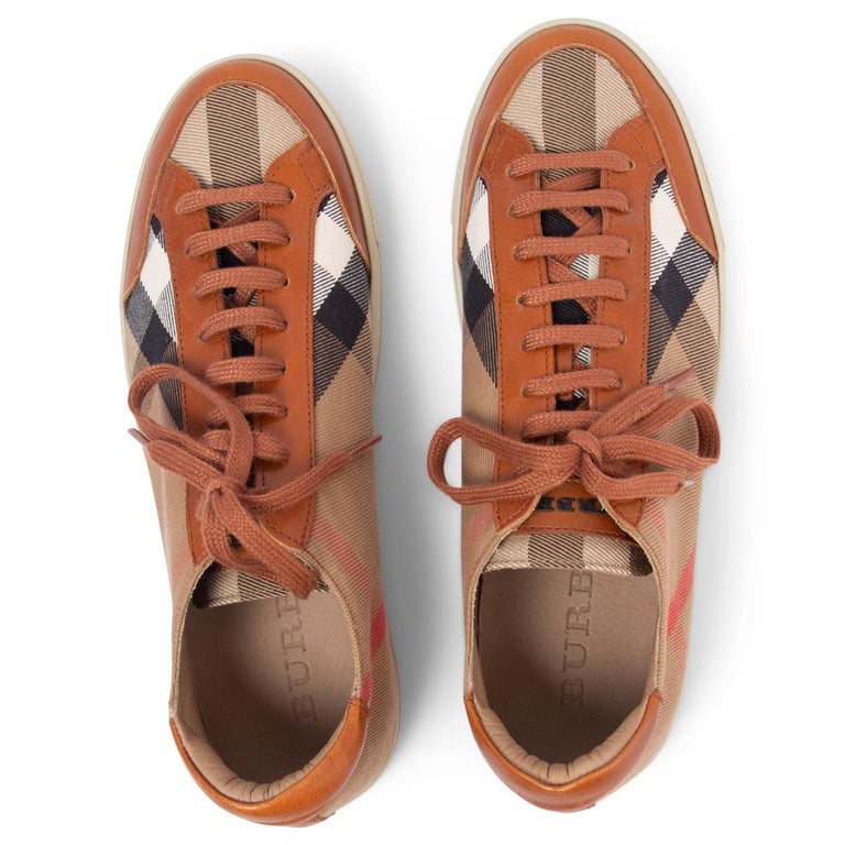 BURBERRY brown leather CLASSIC CHECK CANVAS Sneakers Shoes 39 at
