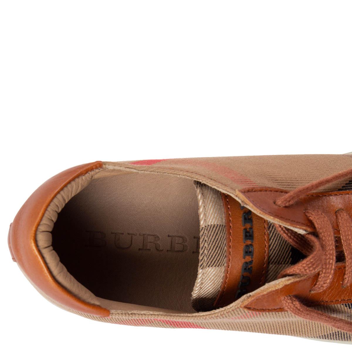 Brown BURBERRY brown leather CLASSIC CHECK CANVAS Sneakers Shoes 39 For Sale
