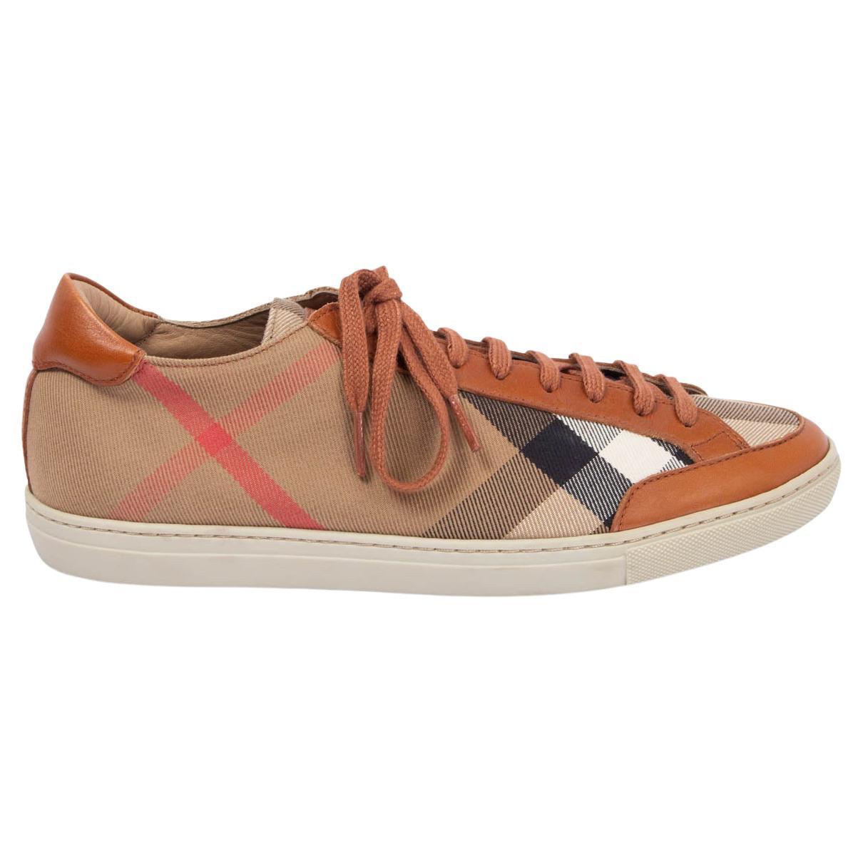 BURBERRY brown leather CLASSIC CHECK CANVAS Sneakers Shoes 39 For Sale