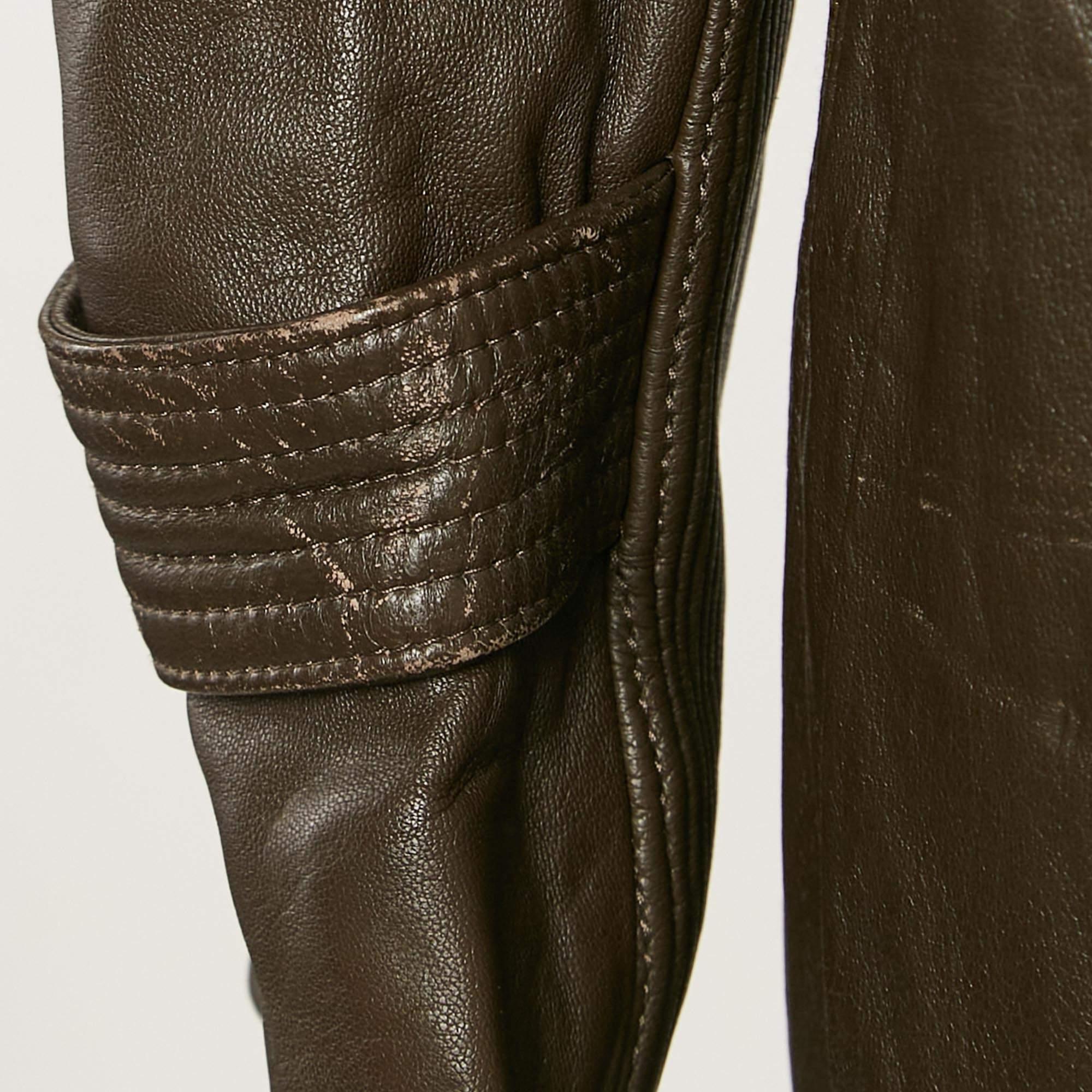 Burberry Brown Leather Double Breasted Trench Coat S In Fair Condition In Dubai, Al Qouz 2