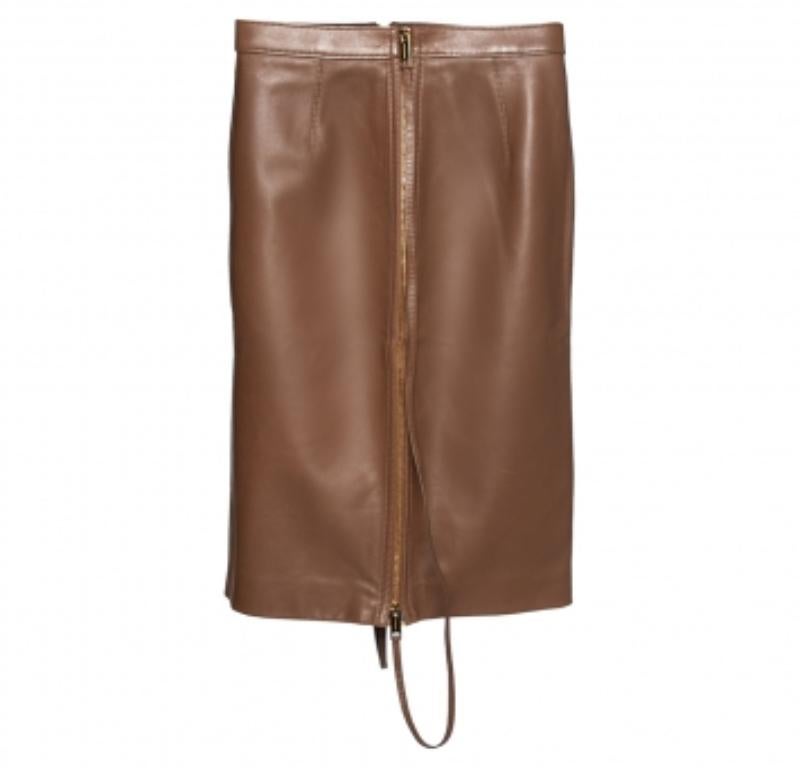 Burberry Falda lápiz midi de piel marrón con doble cremallera XS Marrón en venta