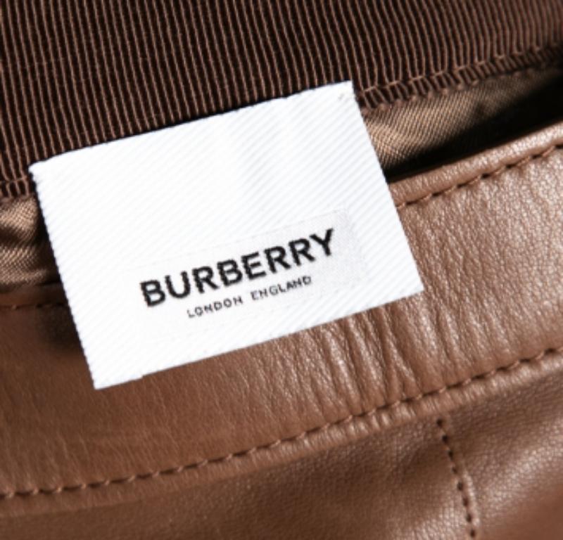 Burberry Falda lápiz midi de piel marrón con doble cremallera XS en venta 1
