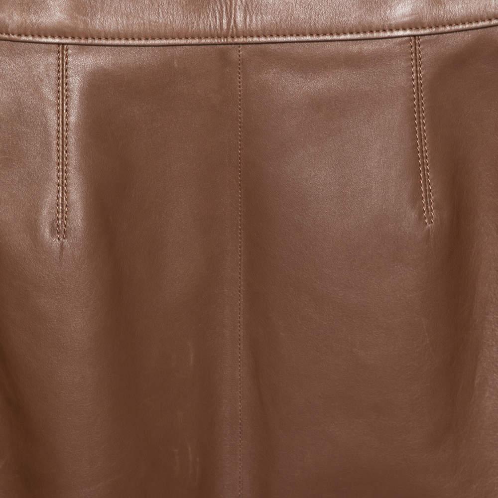 Burberry Brown Leather Double Zip Pencil Midi Skirt XS For Sale 3