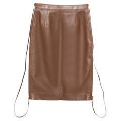 Burberry Falda lápiz midi de piel marrón con doble cremallera XS