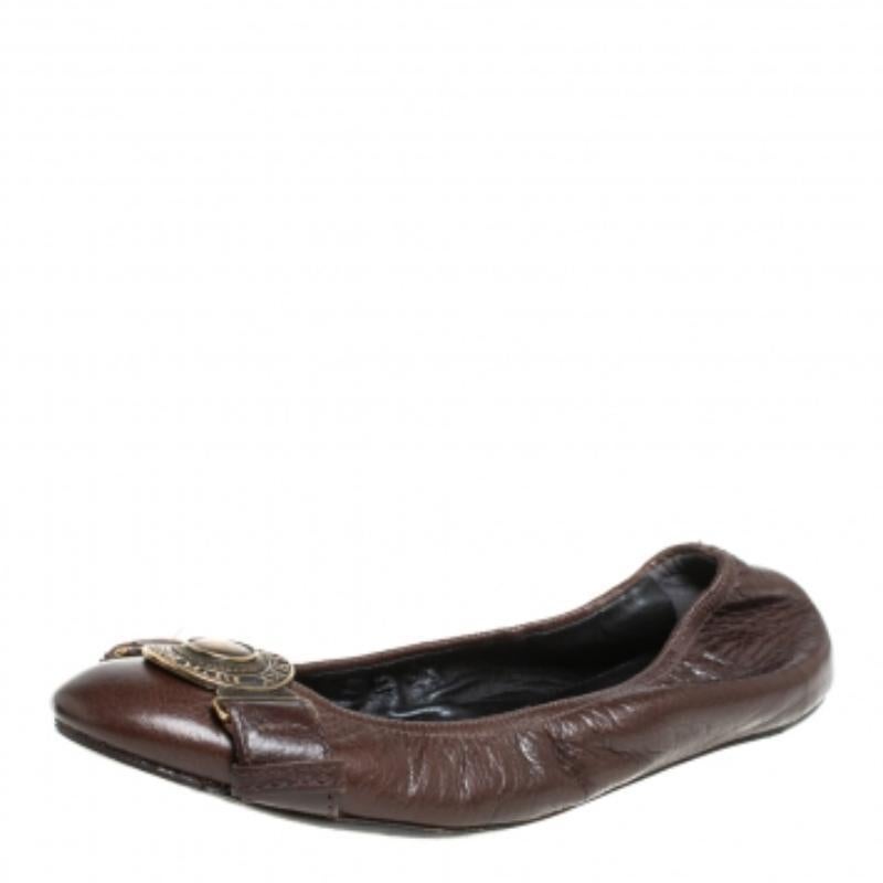 Burberry Brown Leather Embellished Ballet Flats Size 39 For Sale 1