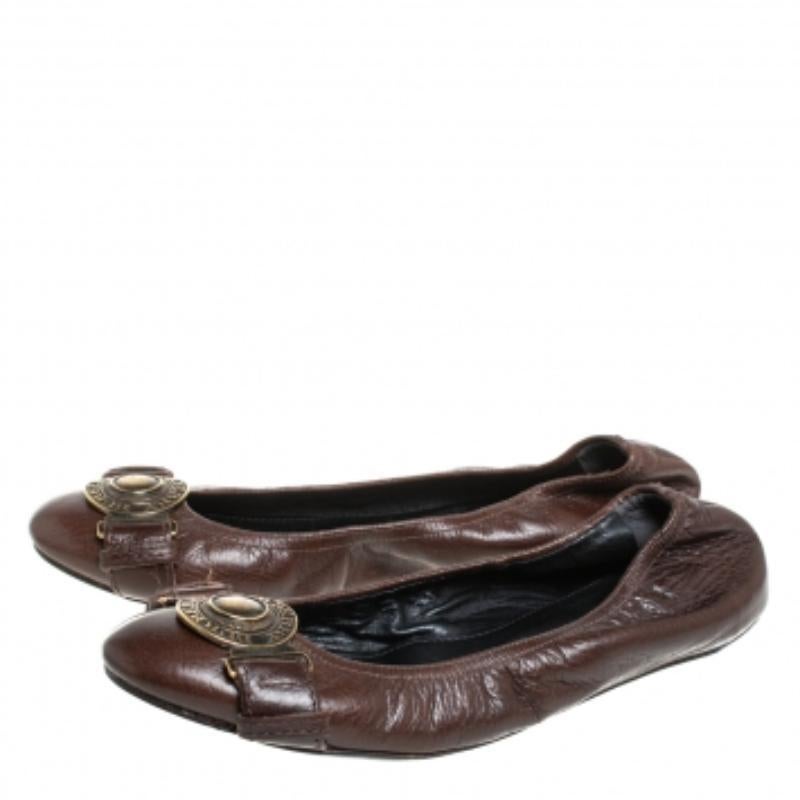 Burberry Brown Leather Embellished Ballet Flats Size 39 For Sale 2
