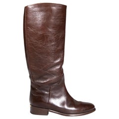 Used Burberry Brown Leather High Riding Boots Size IT 38.5