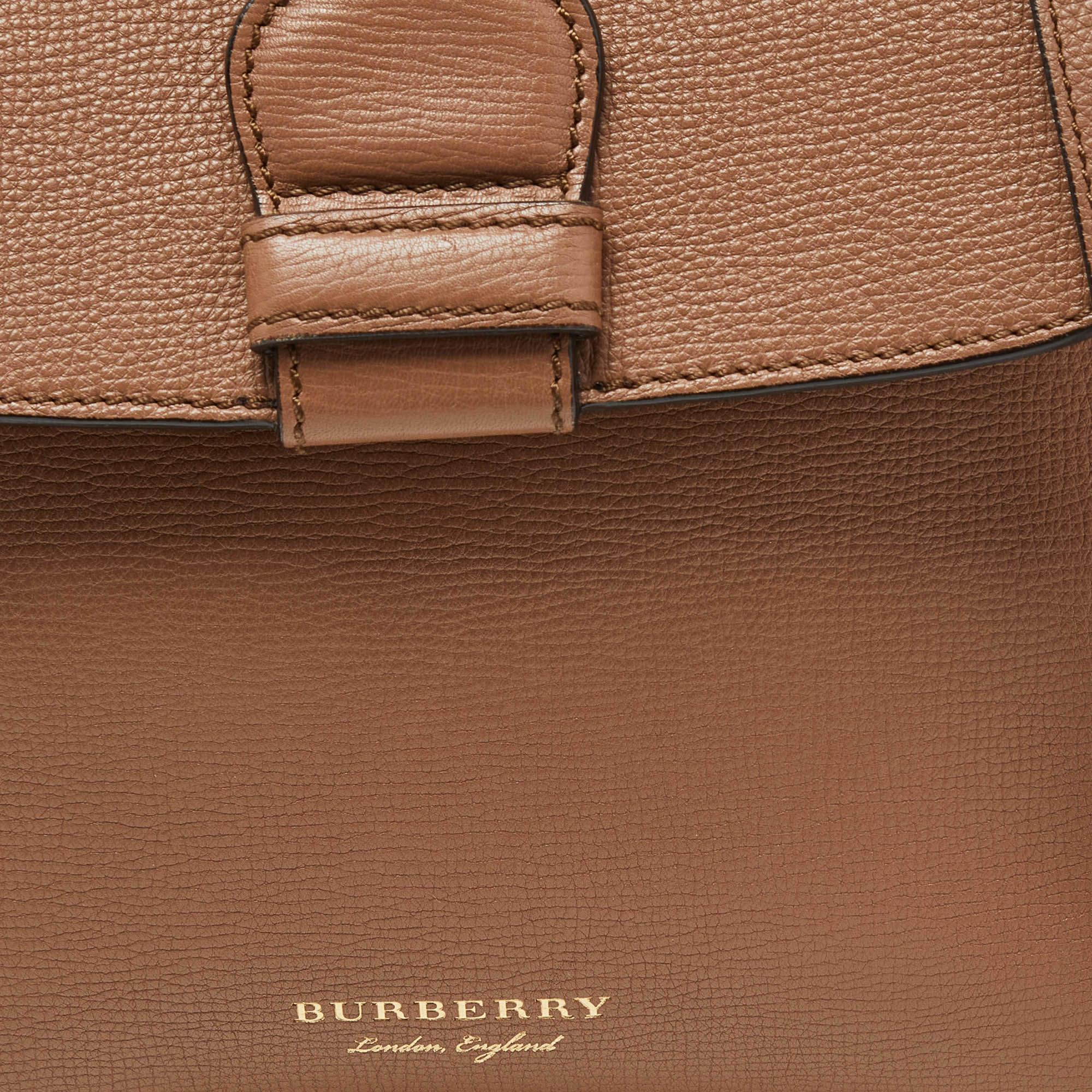 Burberry Brown Leather House Check Canvas Camberley Top Handle Bag 1